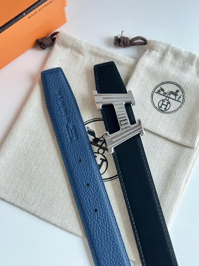에르메스 H 토고 블루 벨트 은장 32mm