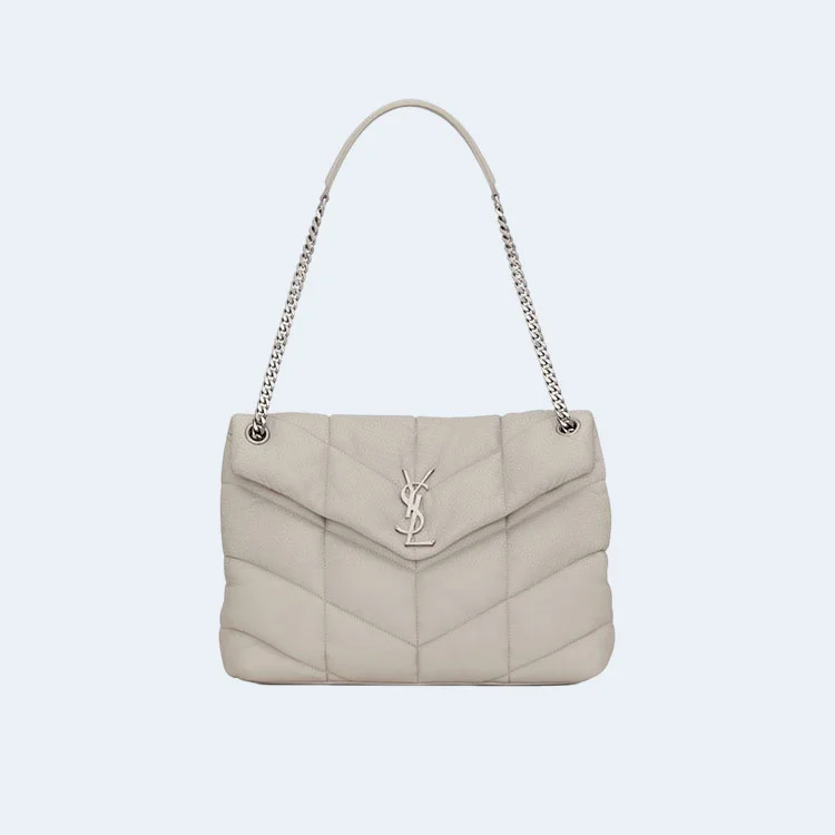 생로랑 PUFFER 레더 숄더백 화이트 실버