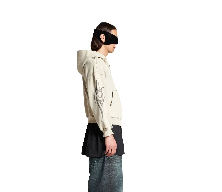 발렌시아가 남성 Y2k 레귤러 핏 집업 후디 라이트 베이지 상세 이미지 5