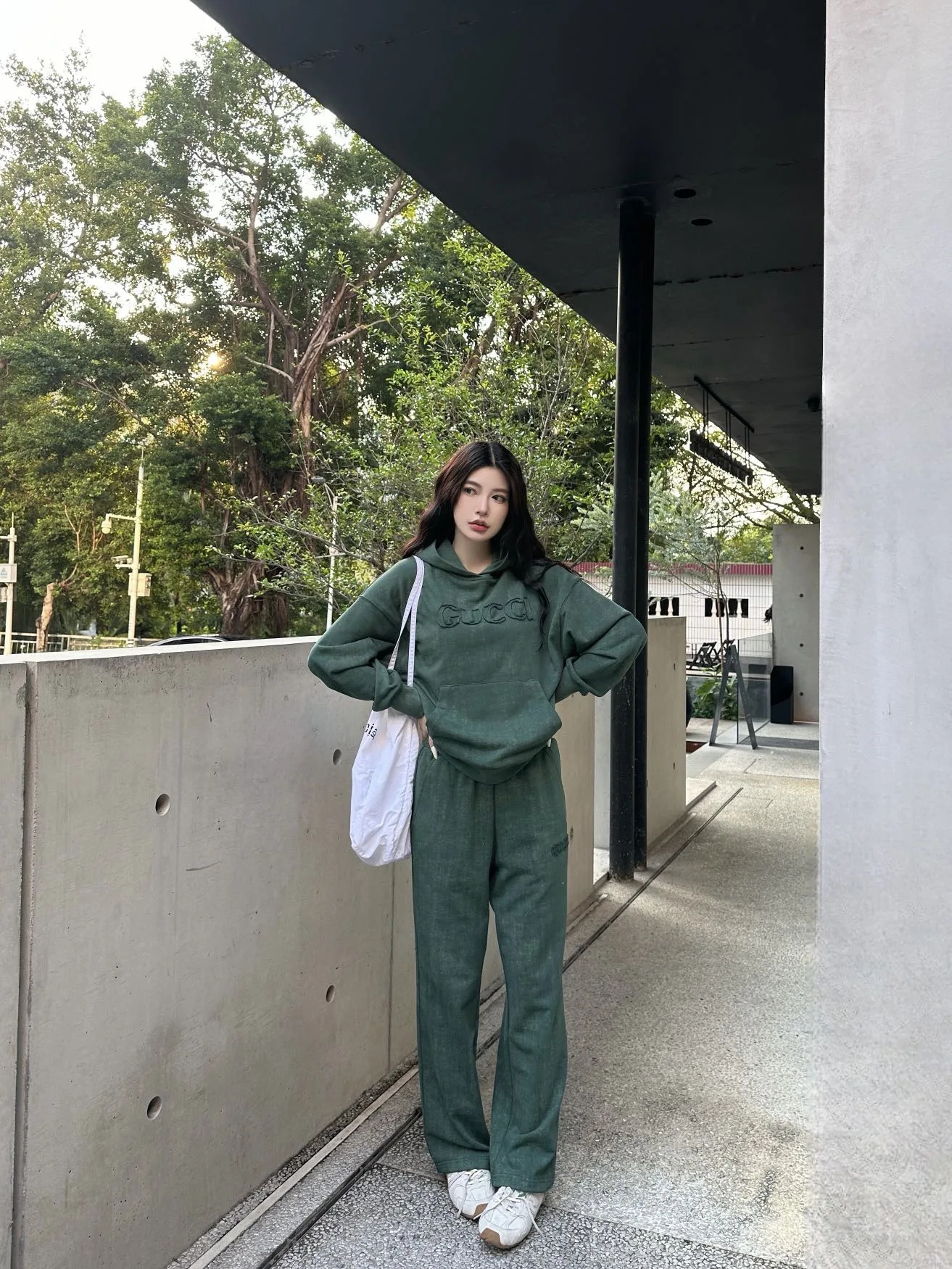 구찌 자수 코튼 팬츠 그린 상세 이미지 6