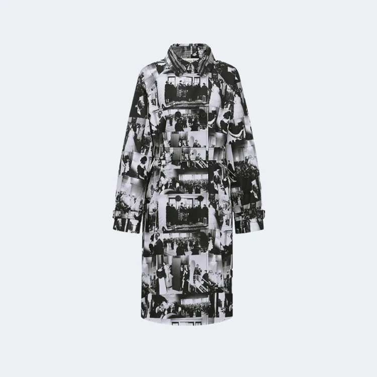 디올 블랙 & 화이트 Monsieur Dior Patchwork 모티브 코튼 실크 포플린 셔츠 드레스