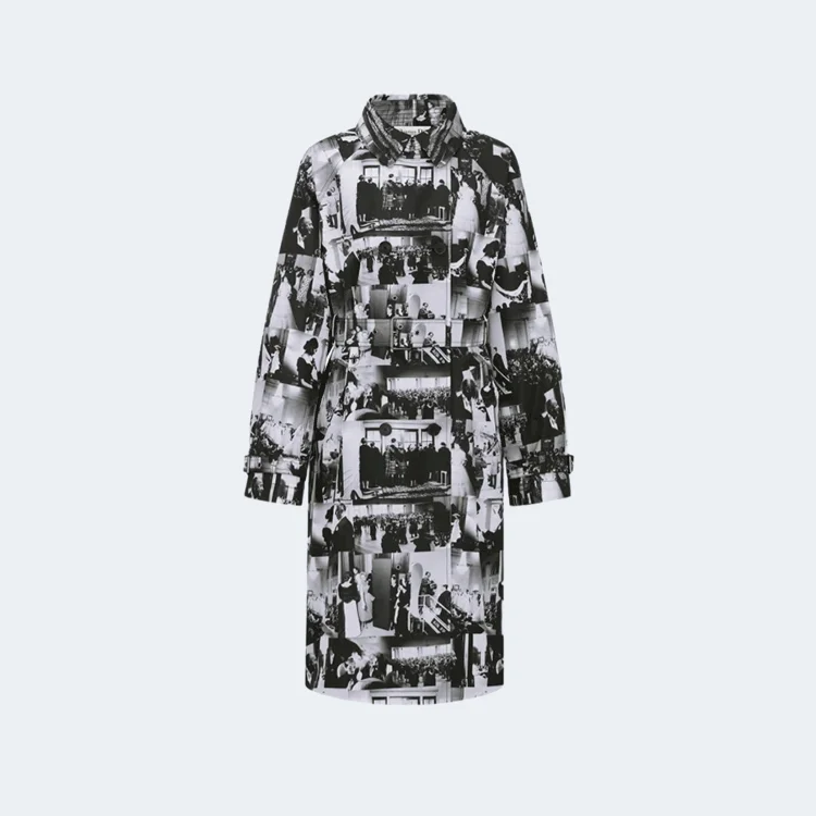 디올 블랙 & 화이트 Monsieur Dior Patchwork 모티브 코튼 실크 포플린 셔츠 드레스