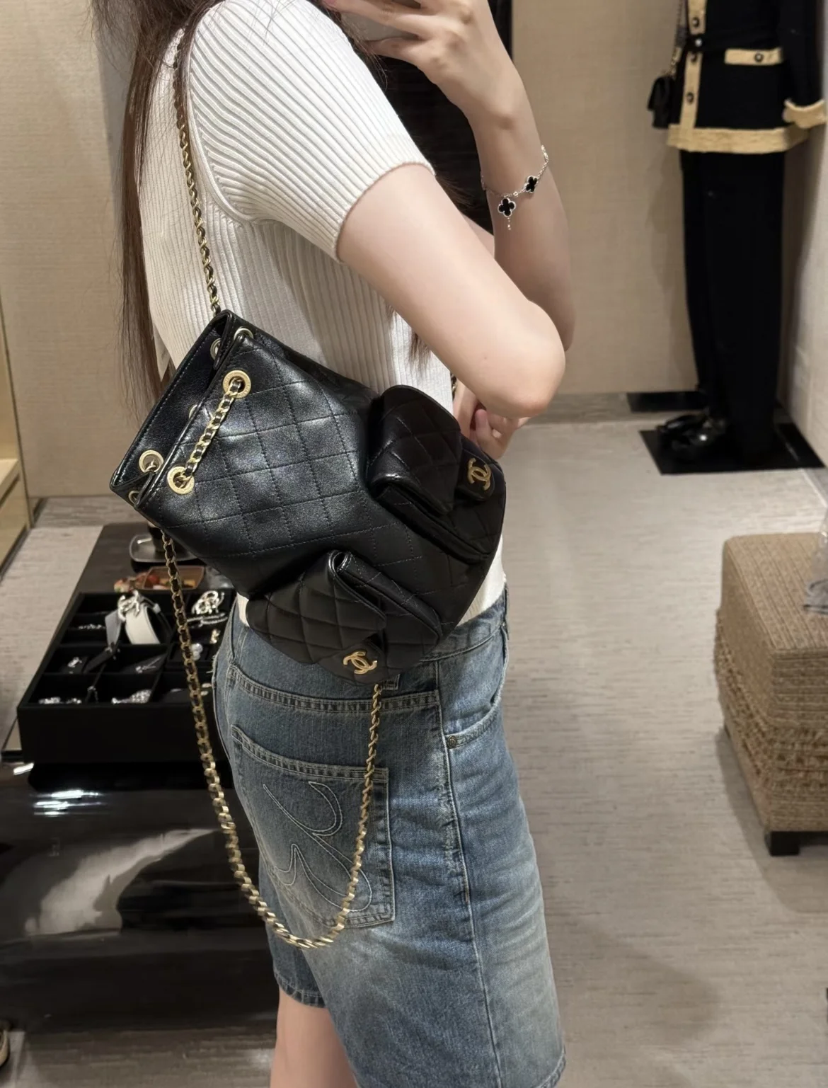 샤넬 25C 더블 포켓 더블 백팩 블랙