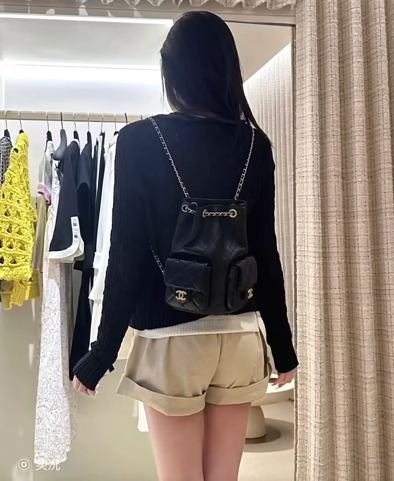 샤넬 25C 더블 포켓 더블 백팩 블랙