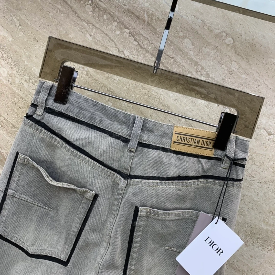 디올 라이트 그레이 코튼 데님 플레어 팬츠