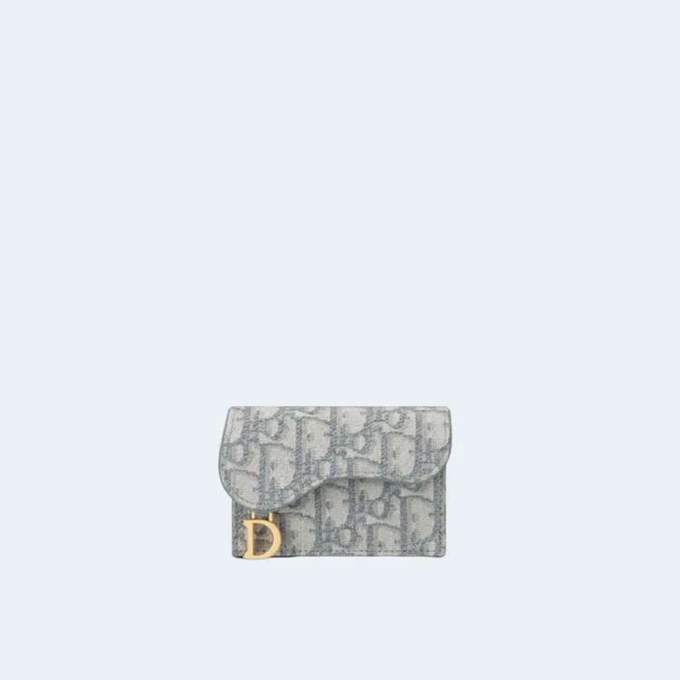디올 새들 플랩 카드 지갑 그레이