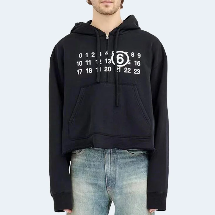 메종 마르지엘라 넘버 로고 집업 후디 블랙