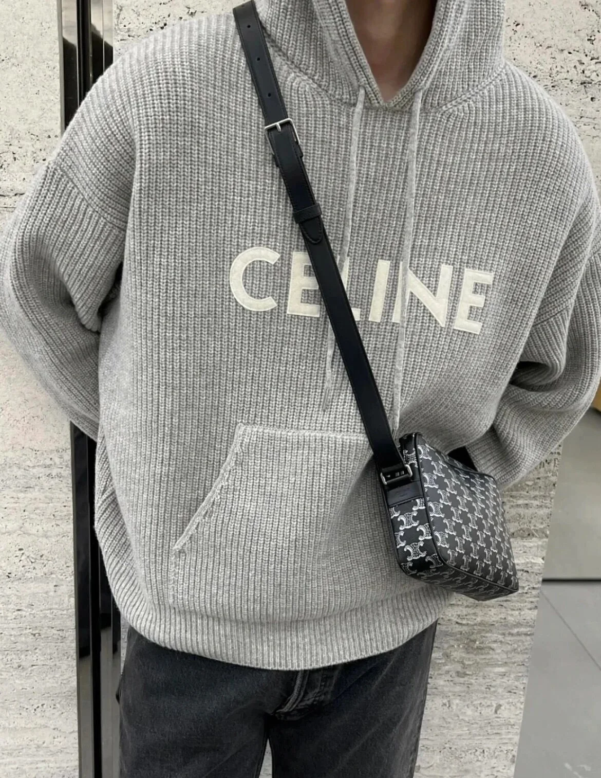 셀린느 립 울 후드 스웨터 그레이