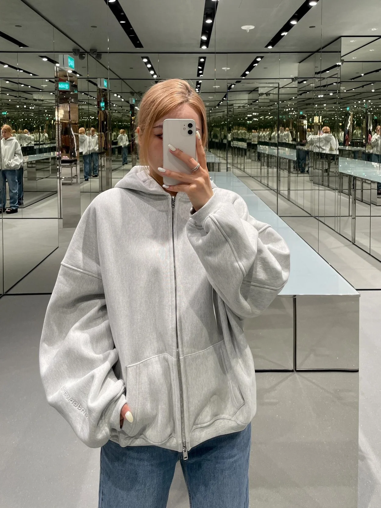 알렉산더왕 덴스 플리스 스타 집업 후디 그레이