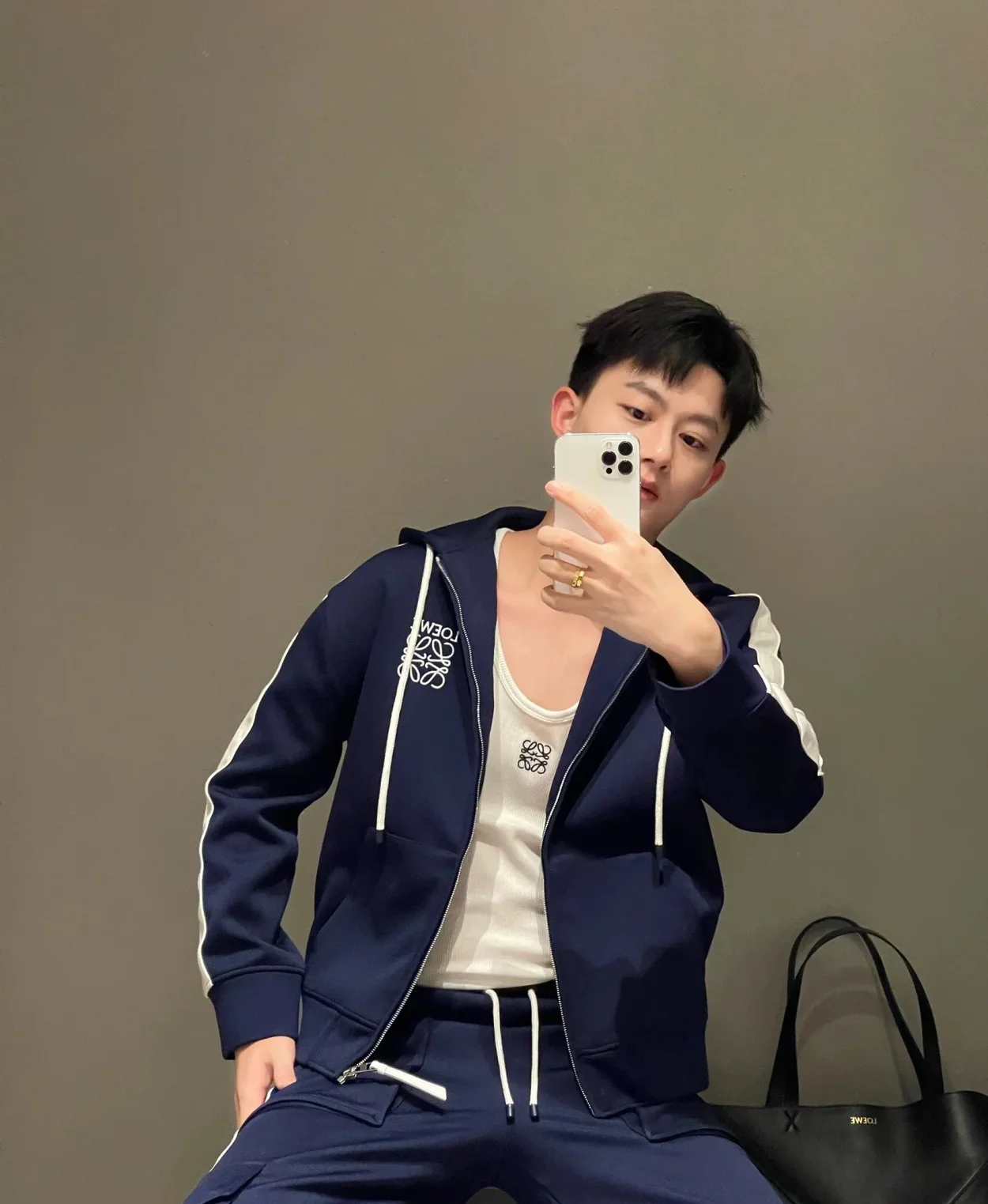 로에베 후드 트랙수트 재킷 마린
