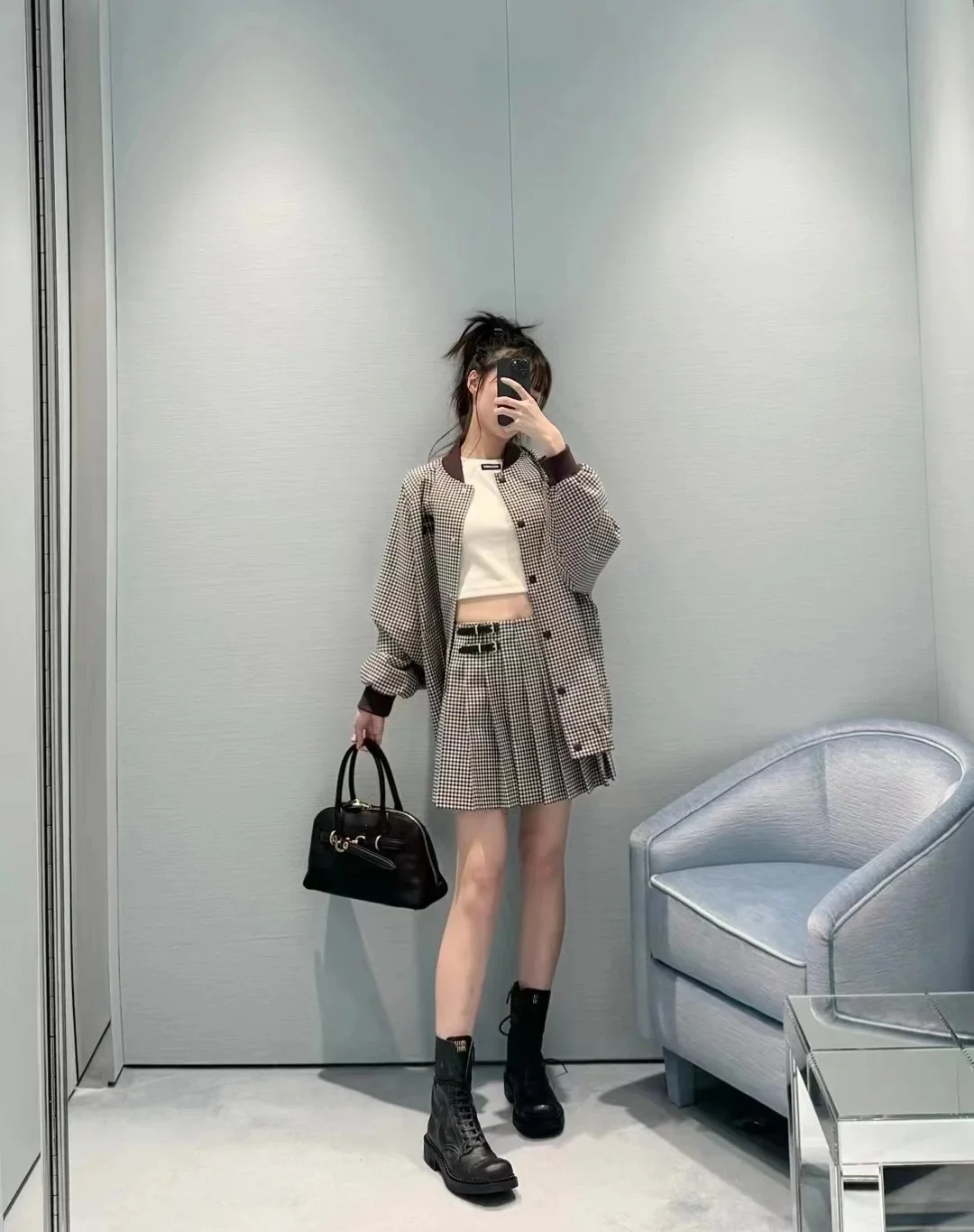 미우미우 플리츠 미니 스커트