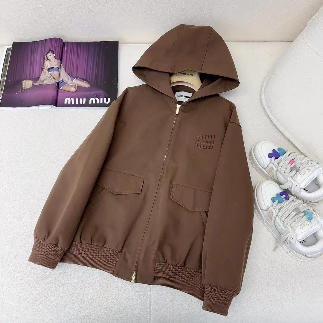 미우미우 가바딘 다운 자켓 브라운