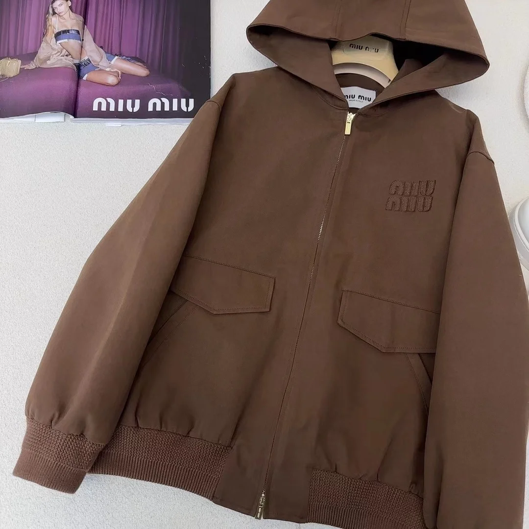 미우미우 가바딘 다운 자켓 브라운
