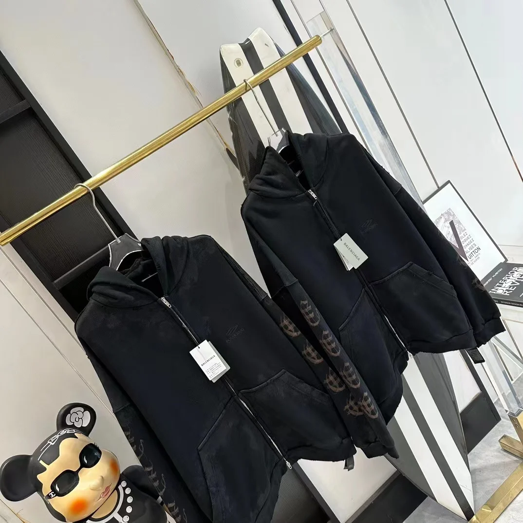 발렌시아가 디스트레스드 프린티드 코튼 저지 후디