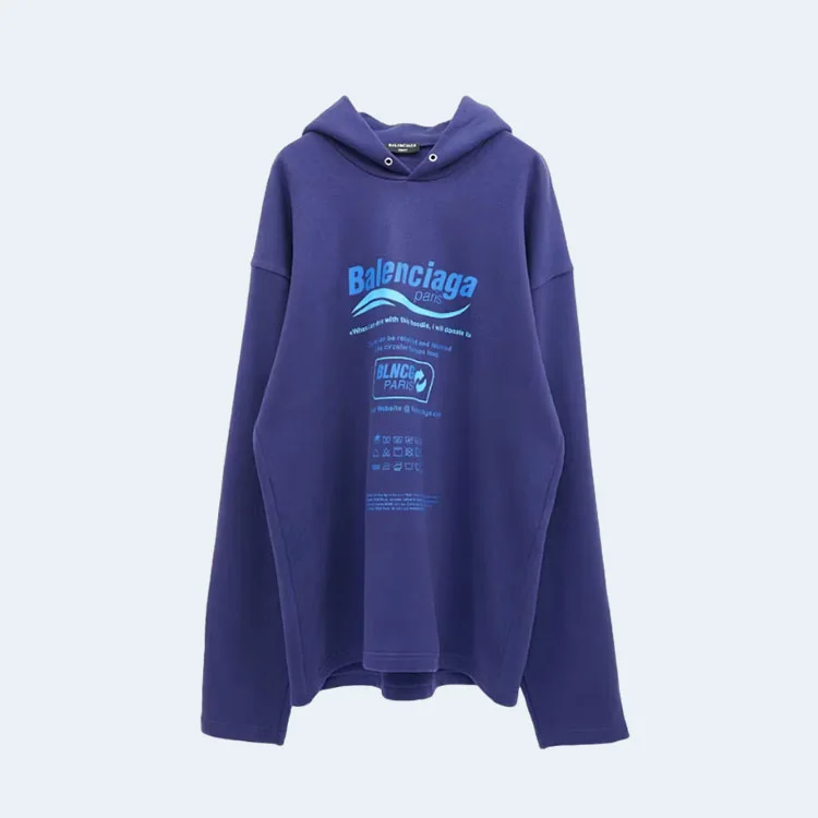 발렌시아가 드라이 클리닝 로고 후디 블루