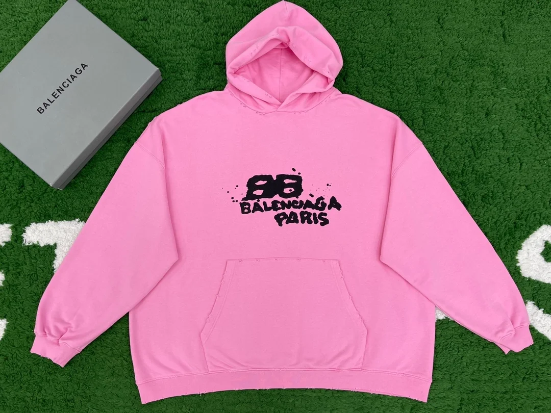 발렌시아가 핸드 드로우 BB 로고 후드탑