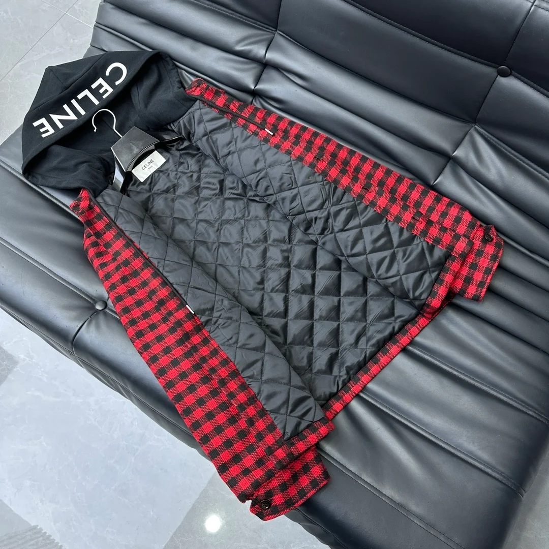 셀린느 체크 울 모헤어 후드 오버셔츠