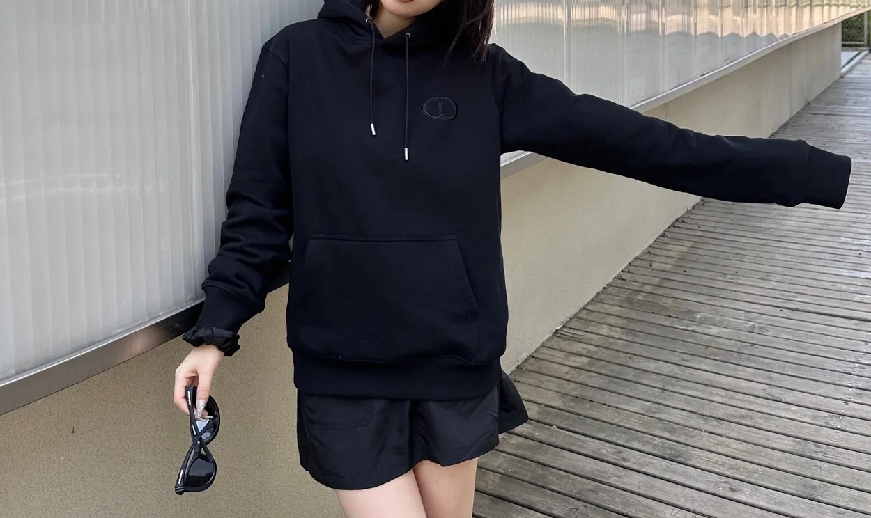 디올 아이콘 후디드 블랙 스웨트셔츠