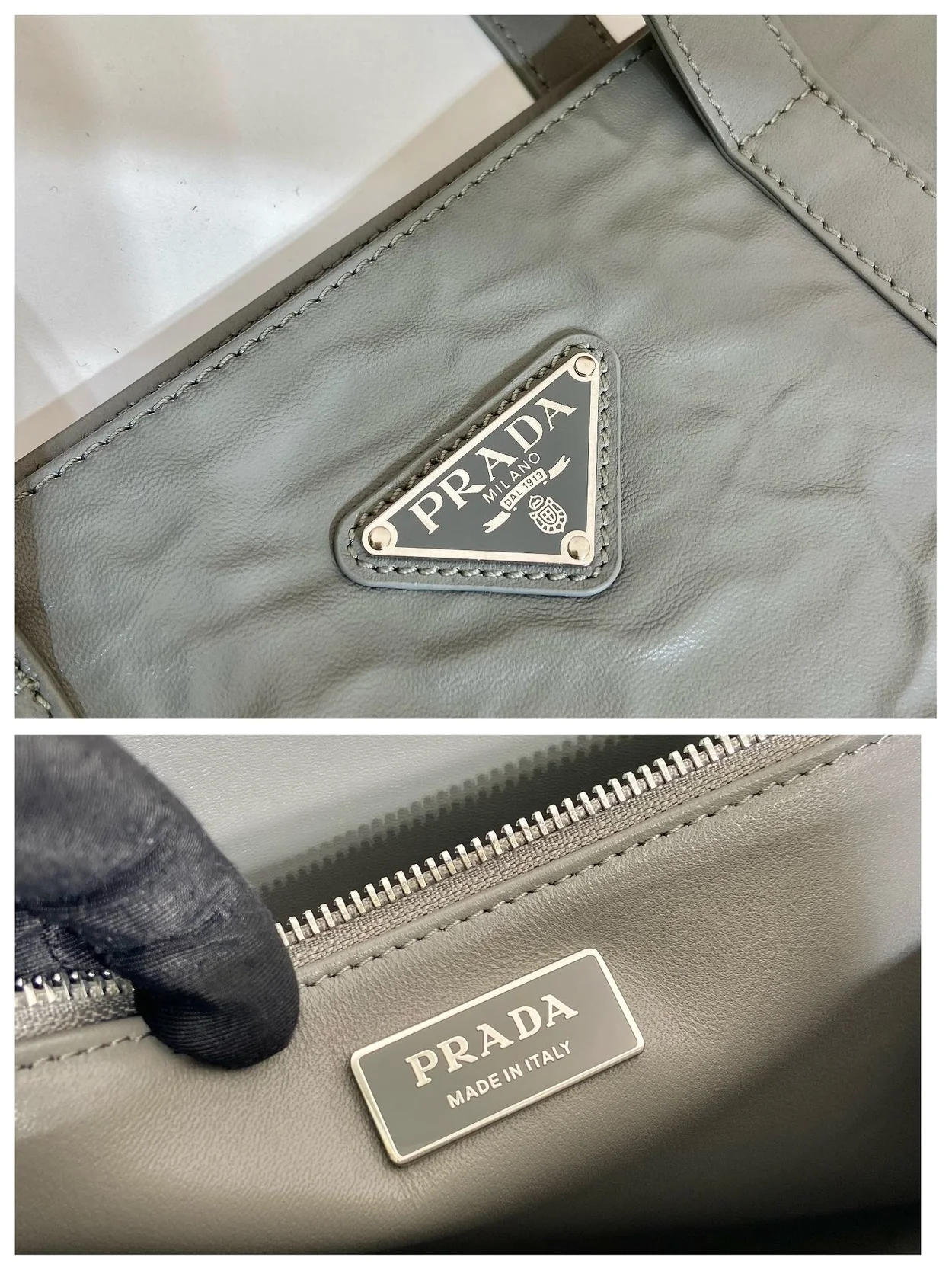 프라다 라지 엔틱 나파 토트백 그레이