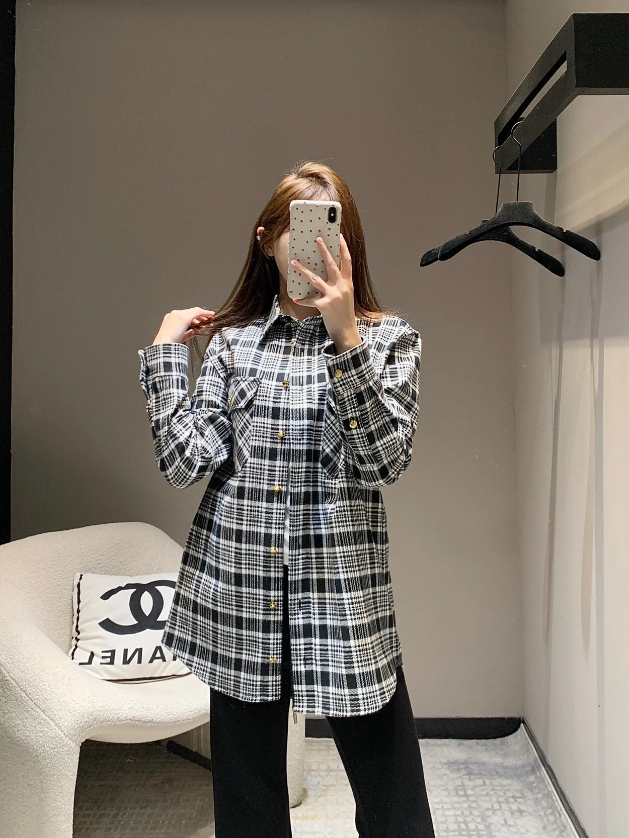 셀린느 체크 캐시미어 오버셔츠