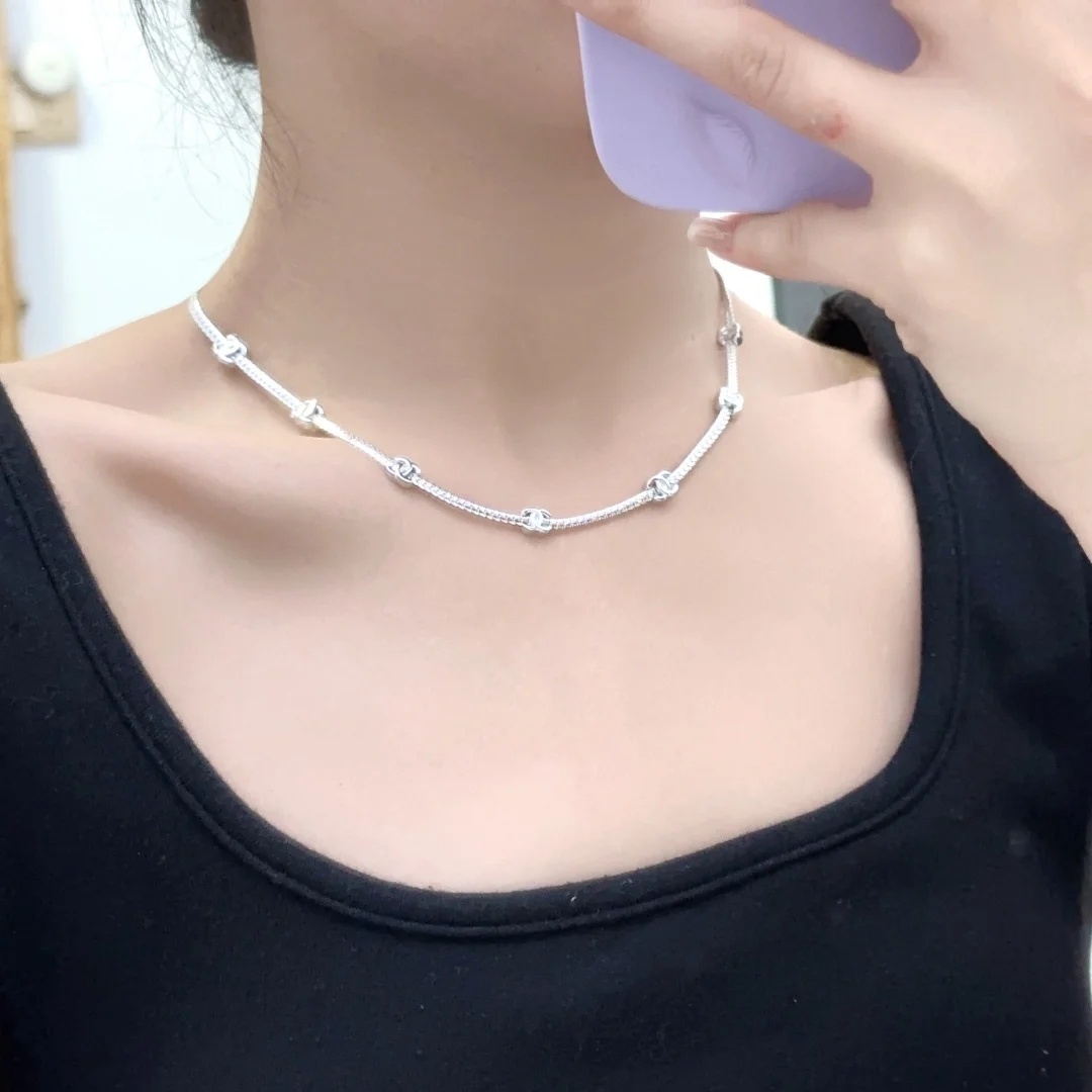샤넬 메탈 초커 목걸이 실버
