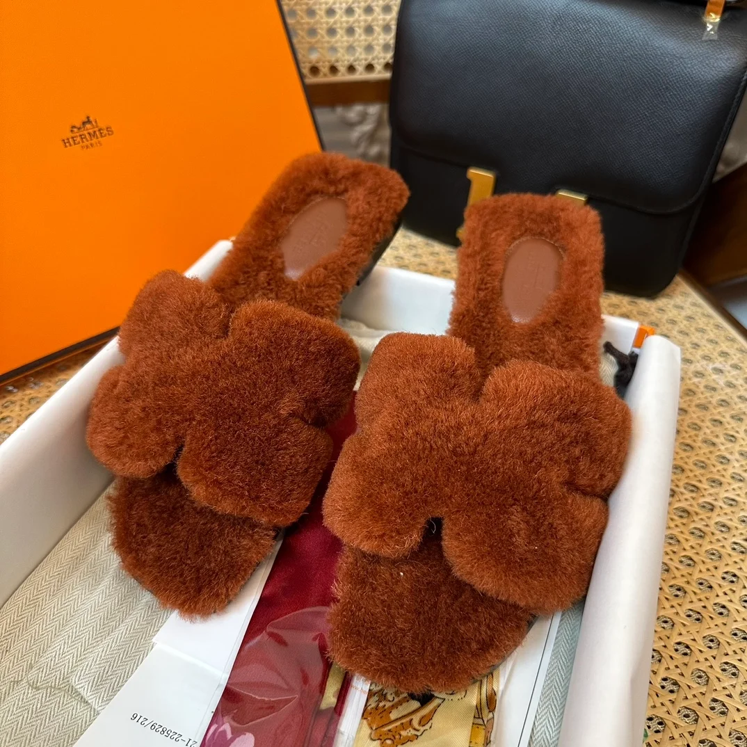 에르메스 시어링 오란 샌들 브라운