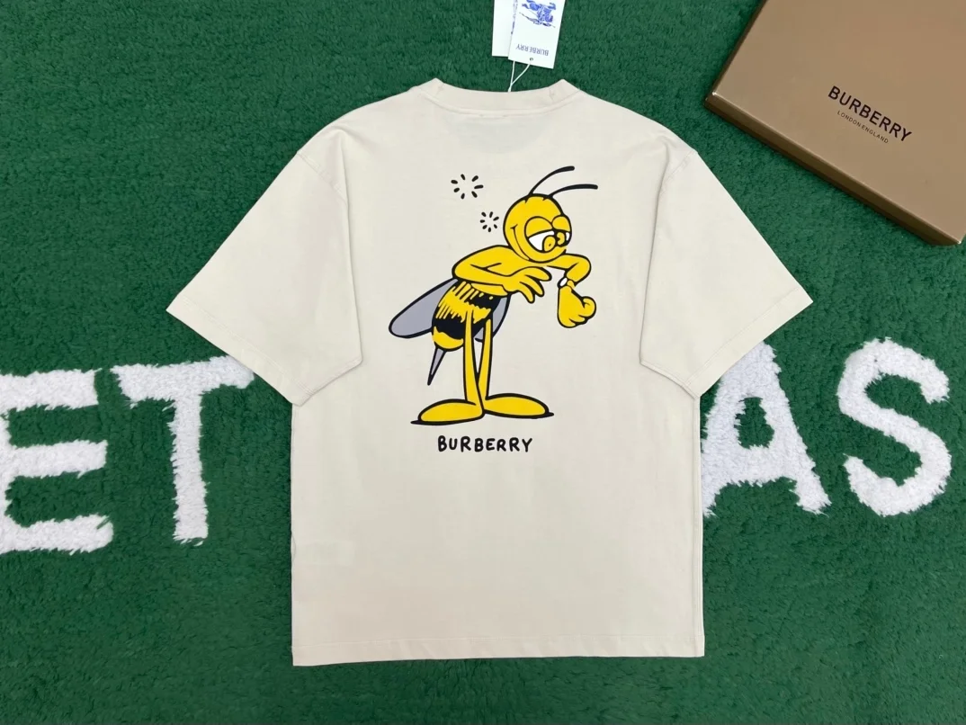 버버리 Bee 로고 코튼 티셔츠 베이지