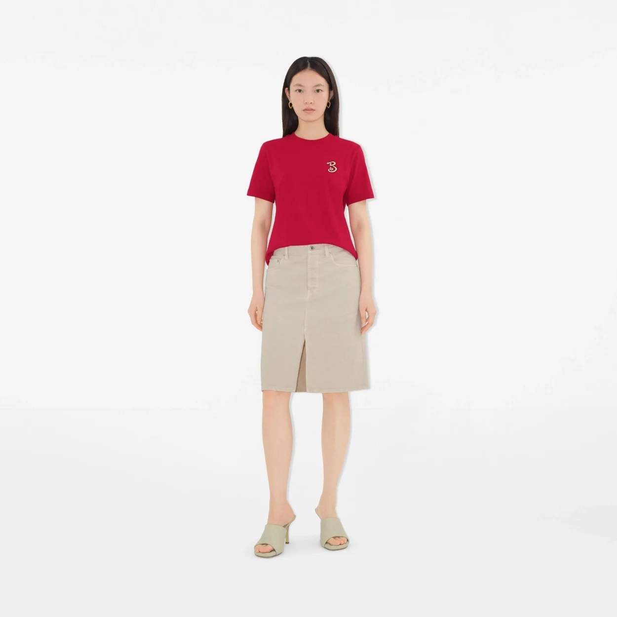 버버리 B 스네이크 코튼 티셔츠 레드