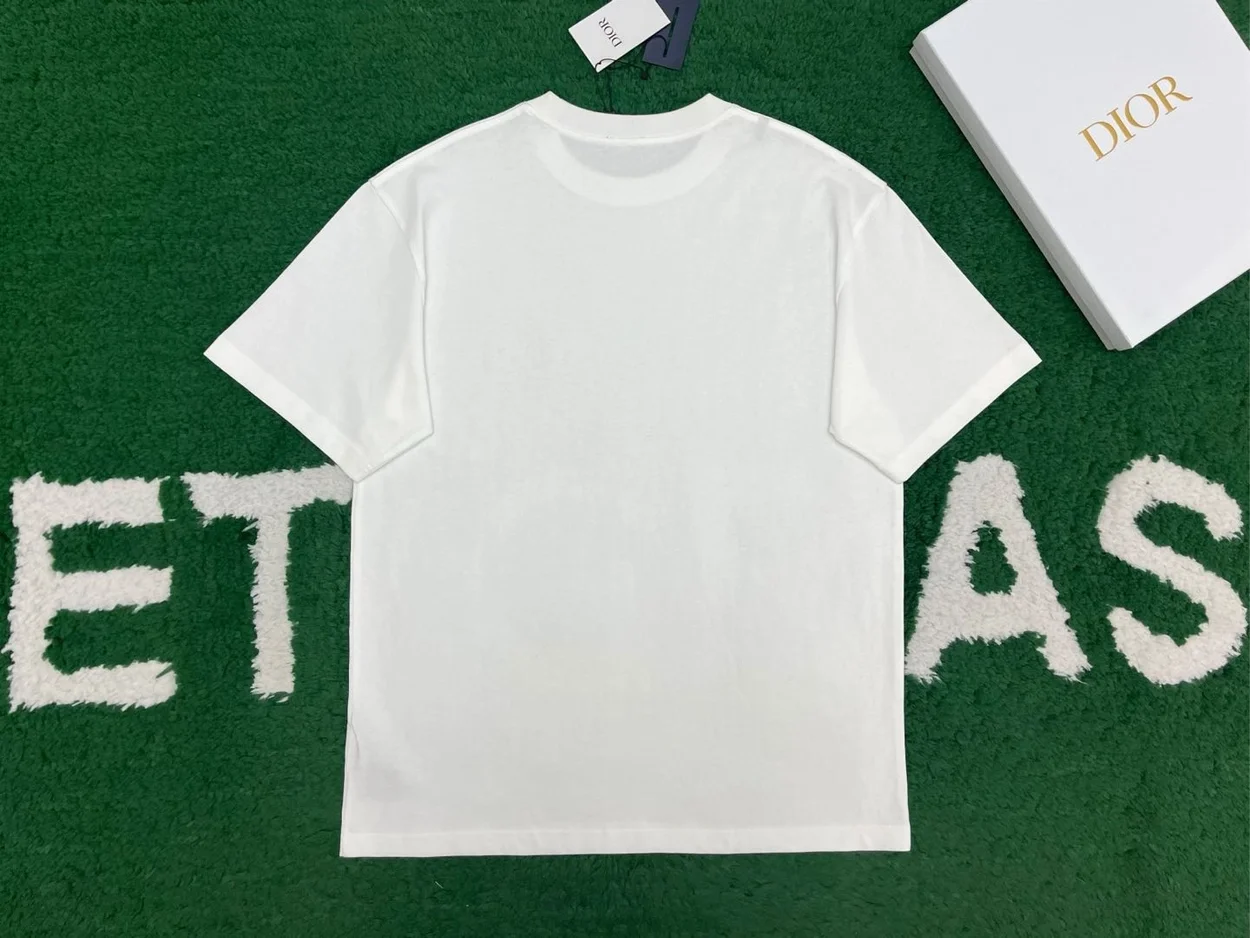디올 Charm 릴렉스드 핏 코튼 저지 티셔츠 화이트