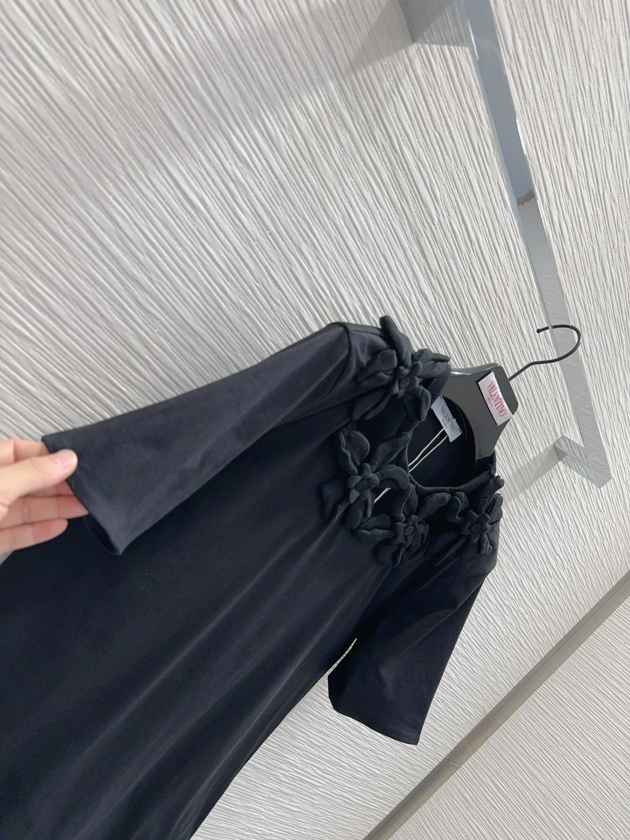 발렌티노 자수 코튼 저지 티셔츠 블랙