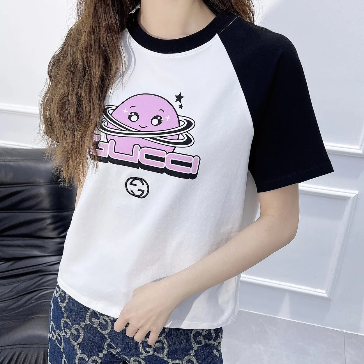 구찌 코튼 저지 블랙 티셔츠