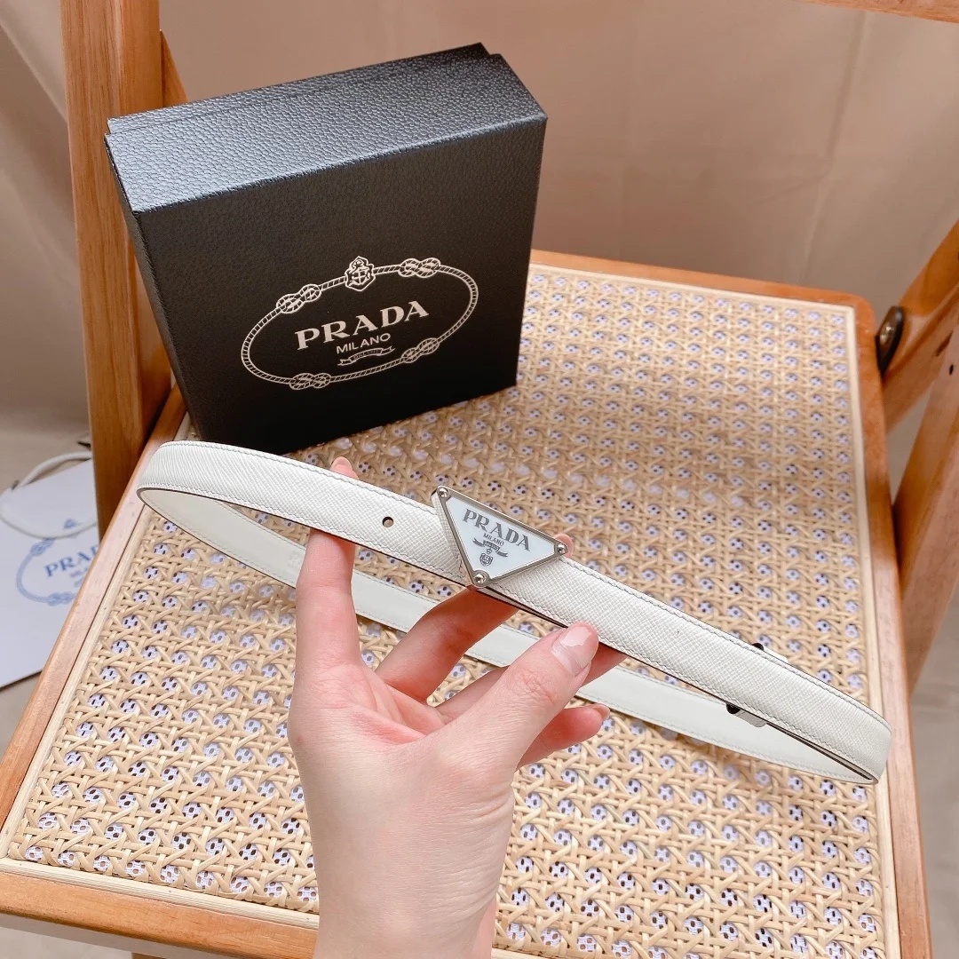 프라다 사피아노 가죽 벨트 화이트