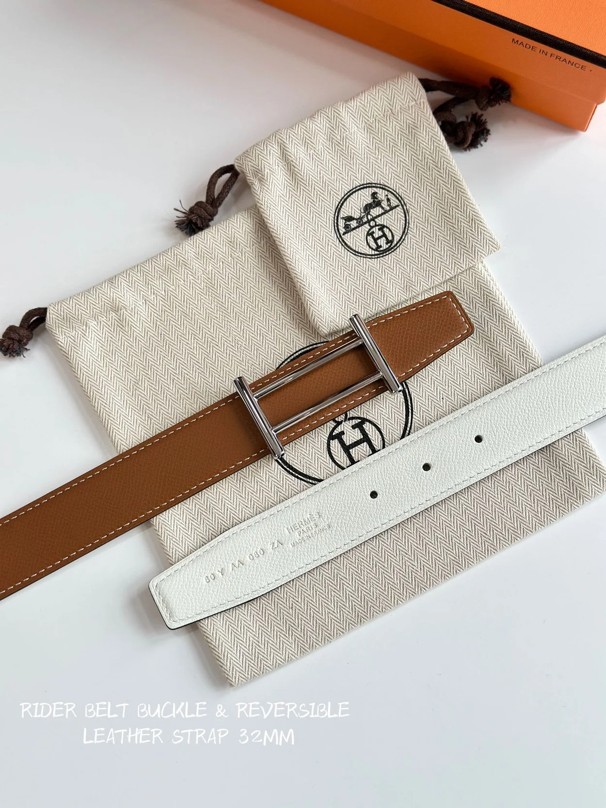 에르메스 라이더 리버서블 벨트 실버 32mm