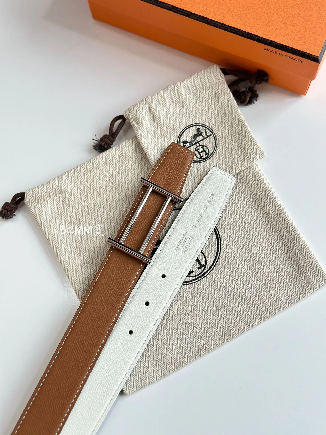 에르메스 라이더 리버서블 벨트 실버 32mm
