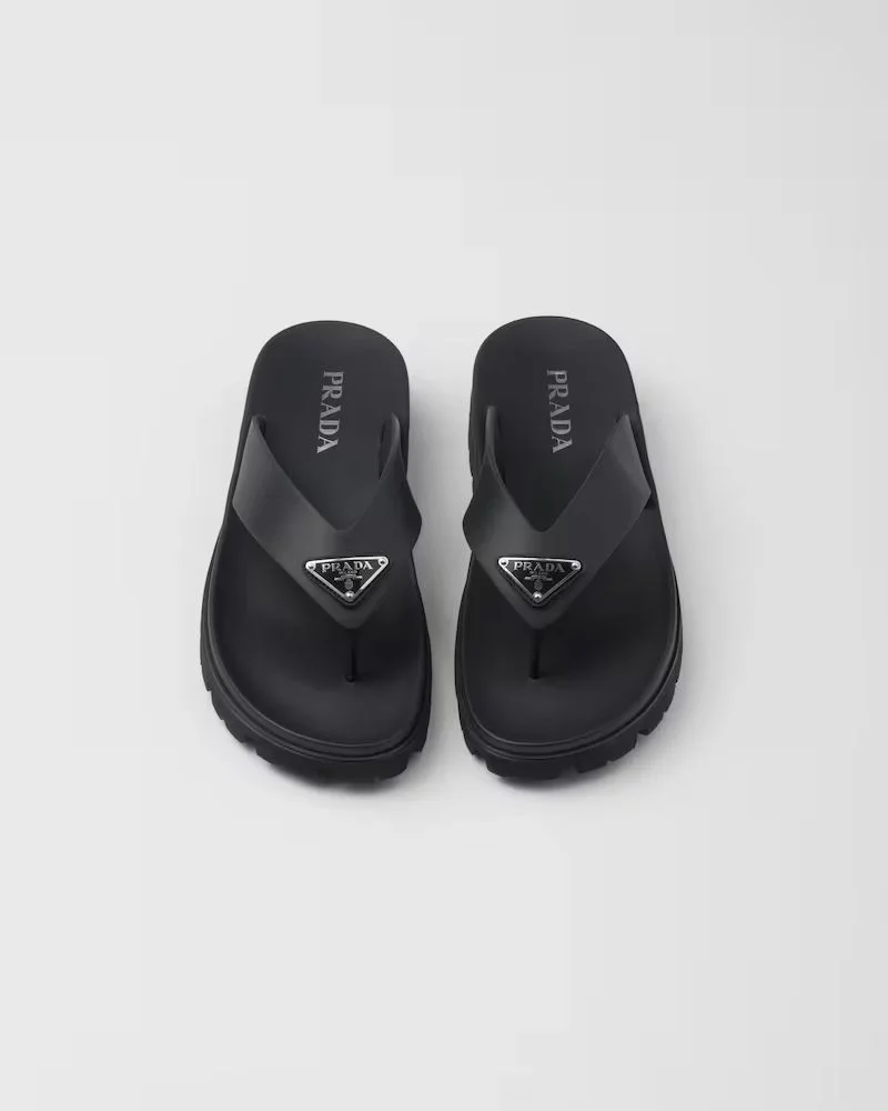 프라다 러버 끈 샌들 블랙
