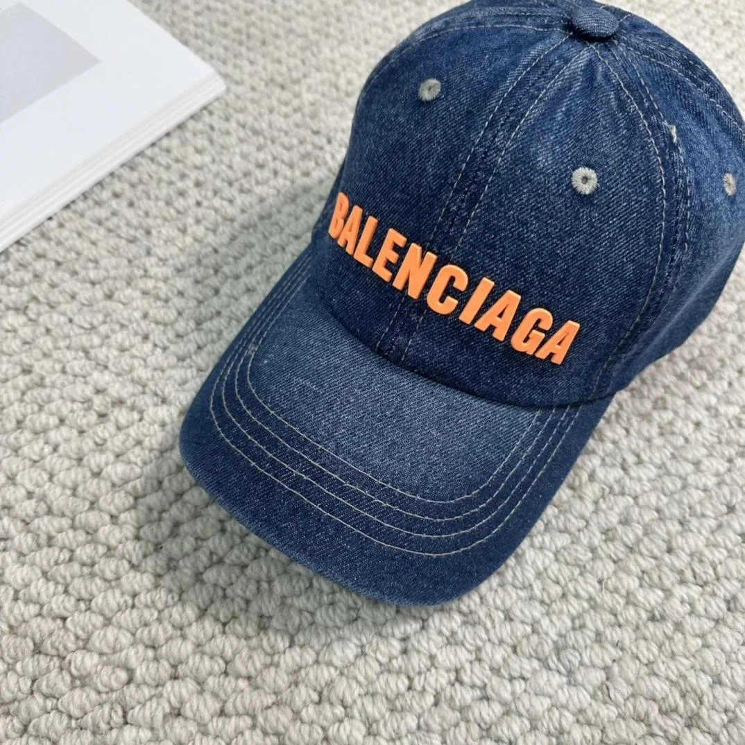 발렌시아가 딥 블루 오렌지 데님 베이스볼 캡