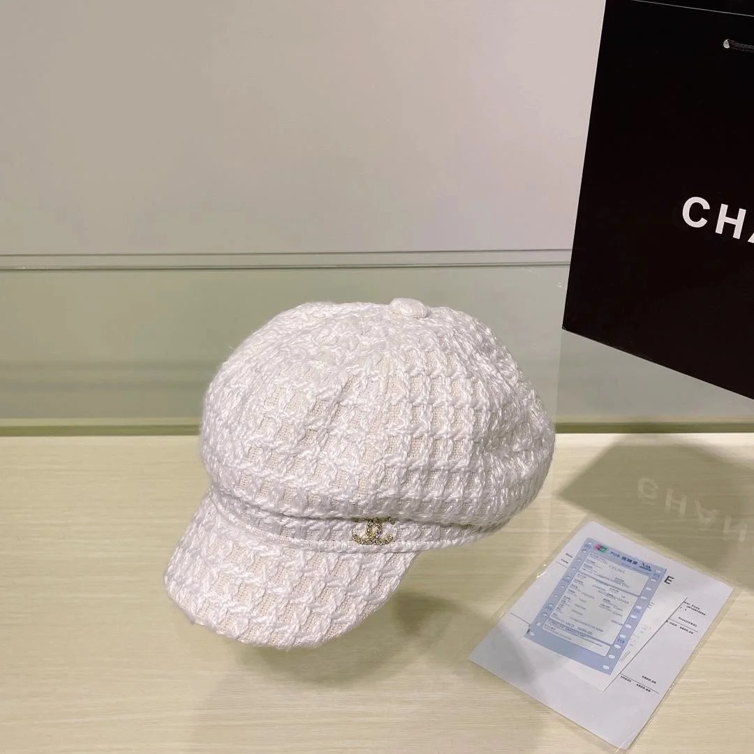 샤넬 트위트 화이트 비니 캡