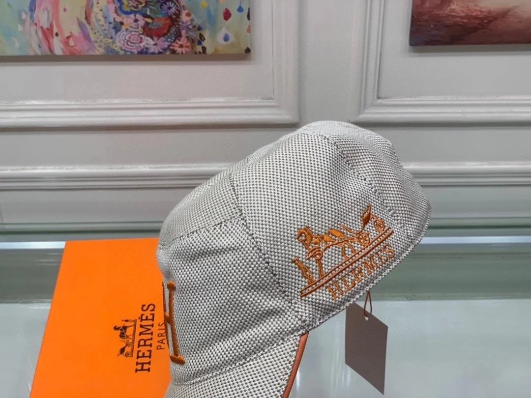 에르메스 H 로고 베이지 베이스볼 캡