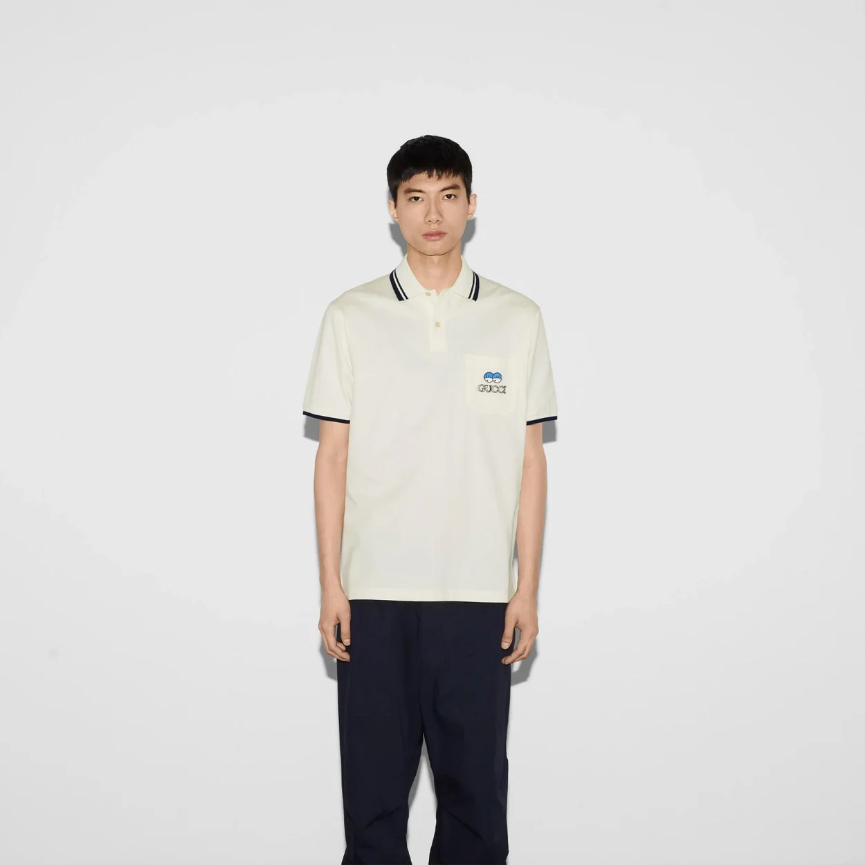 구찌 엠브로이더리 코튼 피케 폴로 셔츠 화이트