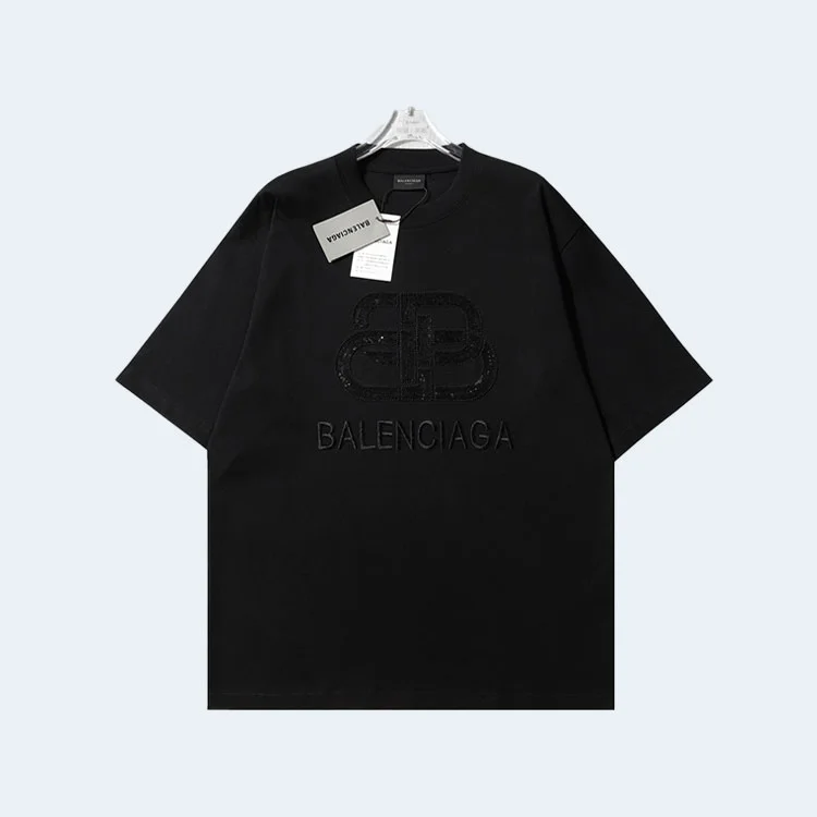 발렌시아가 BB 스팽글 로고 티셔츠 블랙