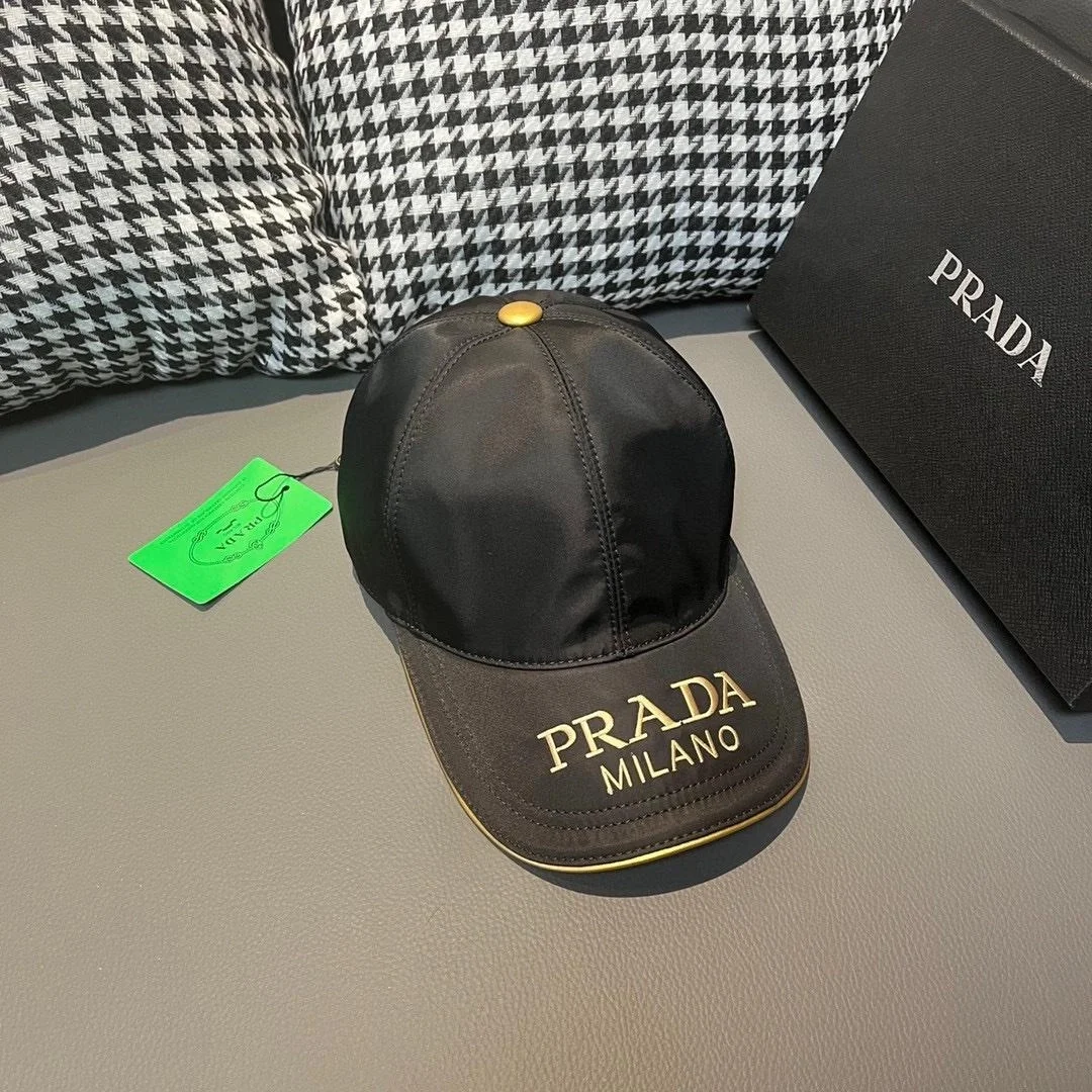 프라다 리나일론 자수 로고 블랙 베이스볼 캡