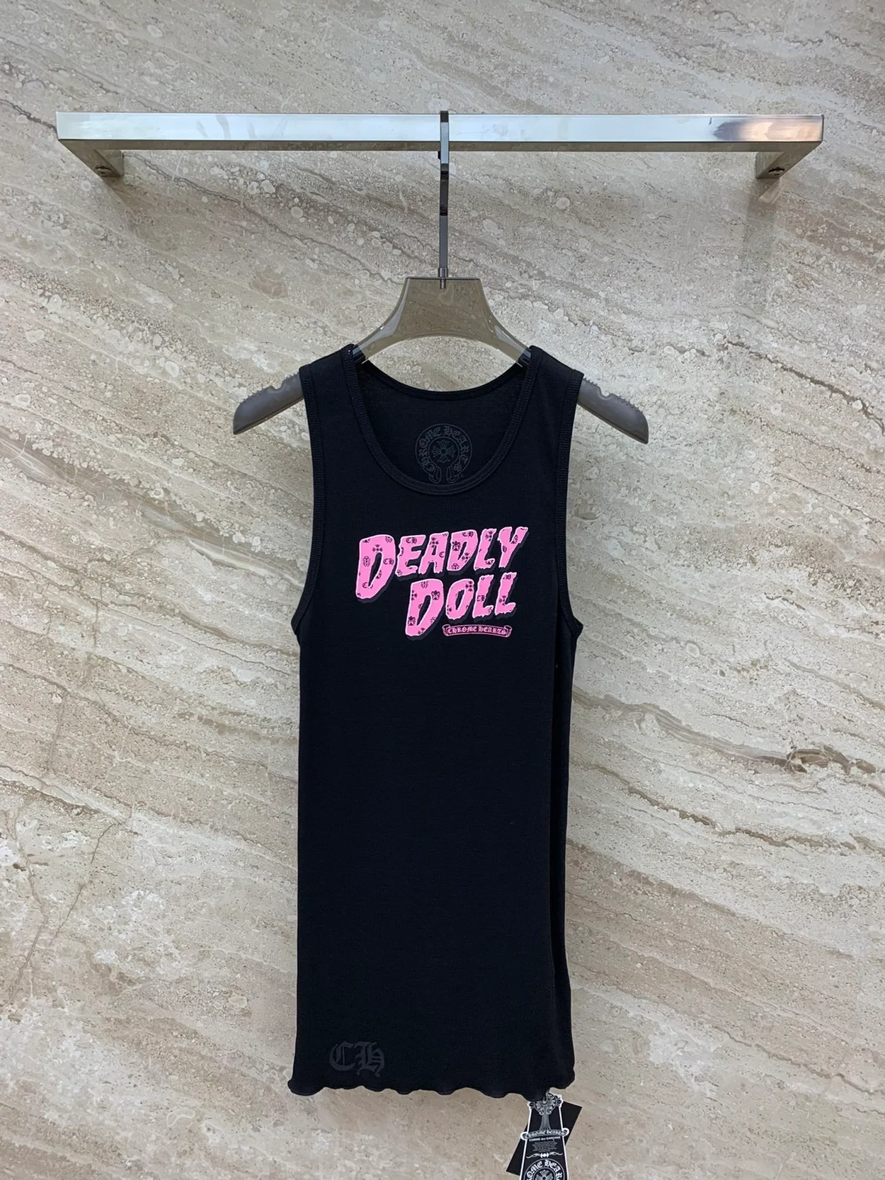 크롬하츠 디들리 돌 핑크 탱크 탑 블랙