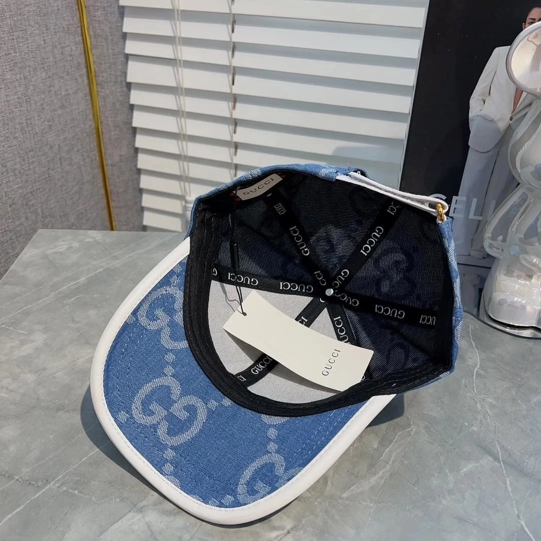 구찌 데님 코튼 라이트 블루 베이스볼 캡