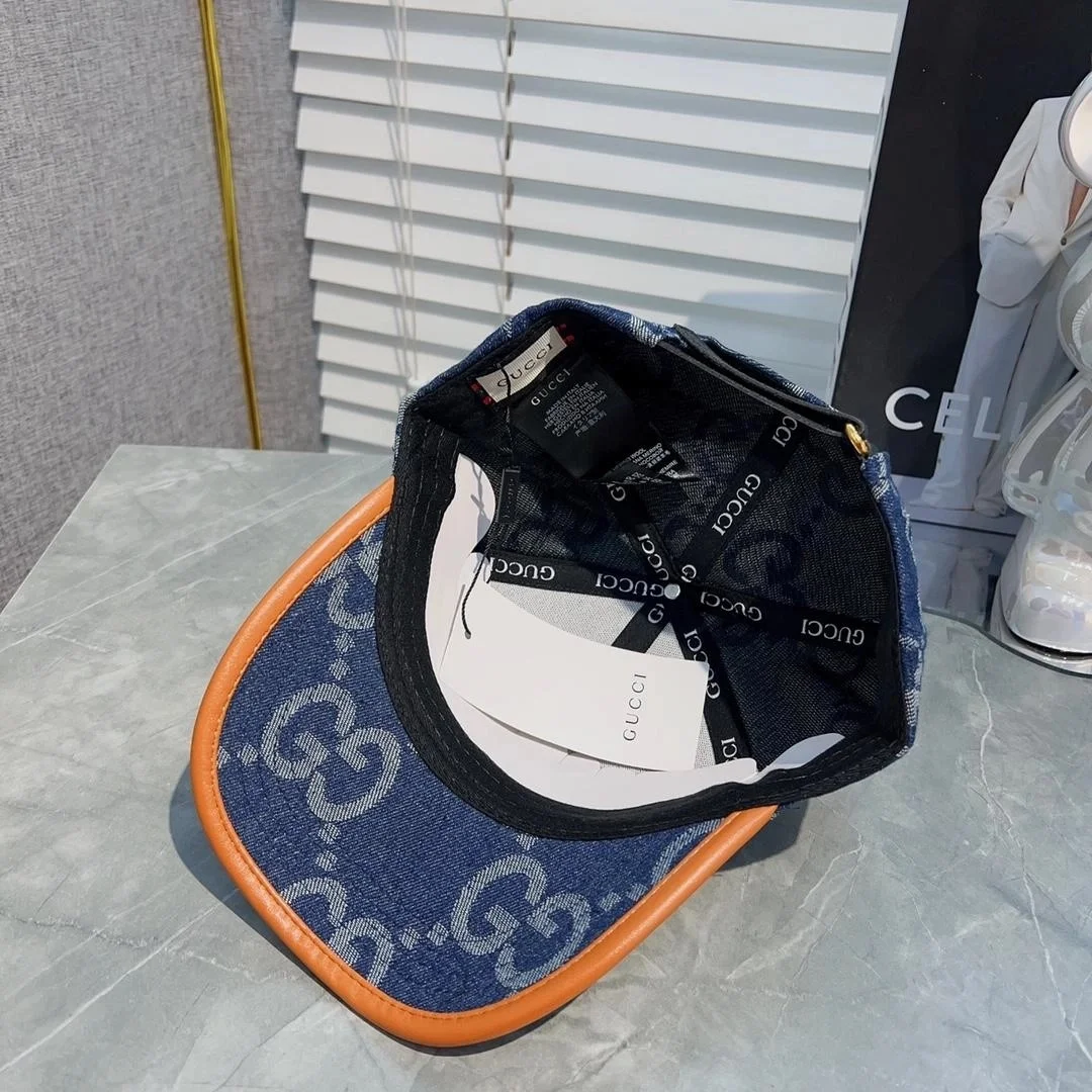 구찌 데님 코튼 딥 블루 베이스볼 캡