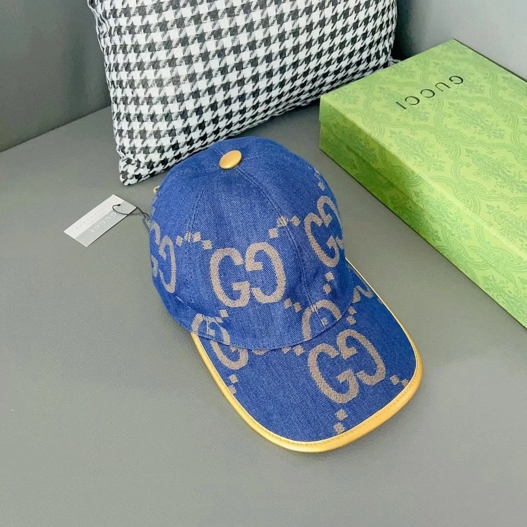 구찌 GG 블루 옐로우 데님 베이스볼 캡