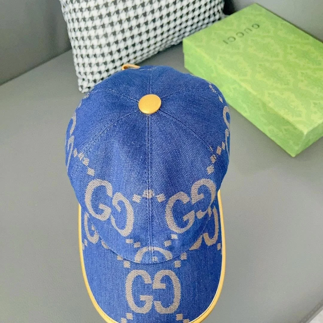 구찌 GG 블루 옐로우 데님 베이스볼 캡