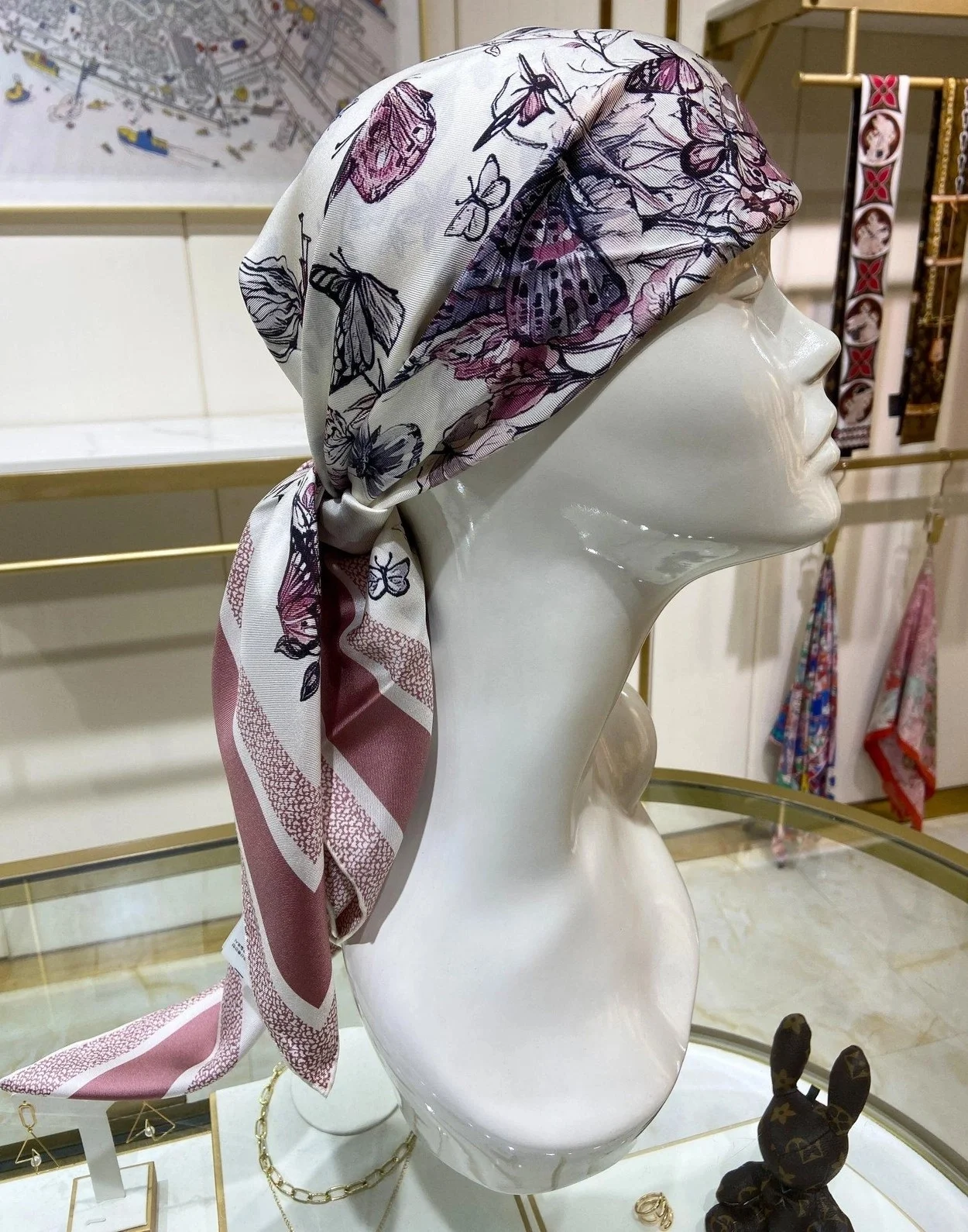 디올 TOILE DE JOUY 멕시코 90 스퀘어 핑크 스카프