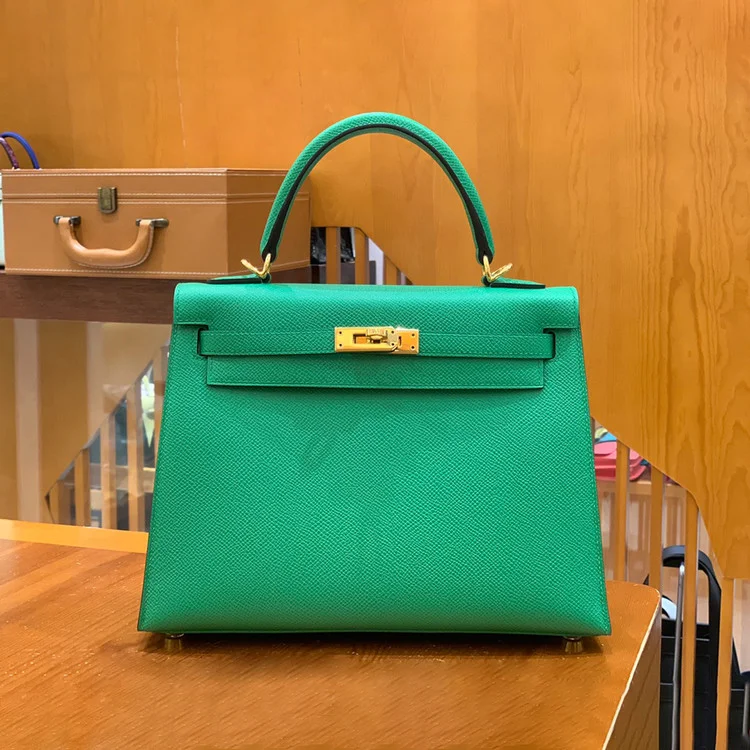 에르메스 켈리 25 셀리에 대나무 그린 골드 하드웨어 (100% HAND MADE)