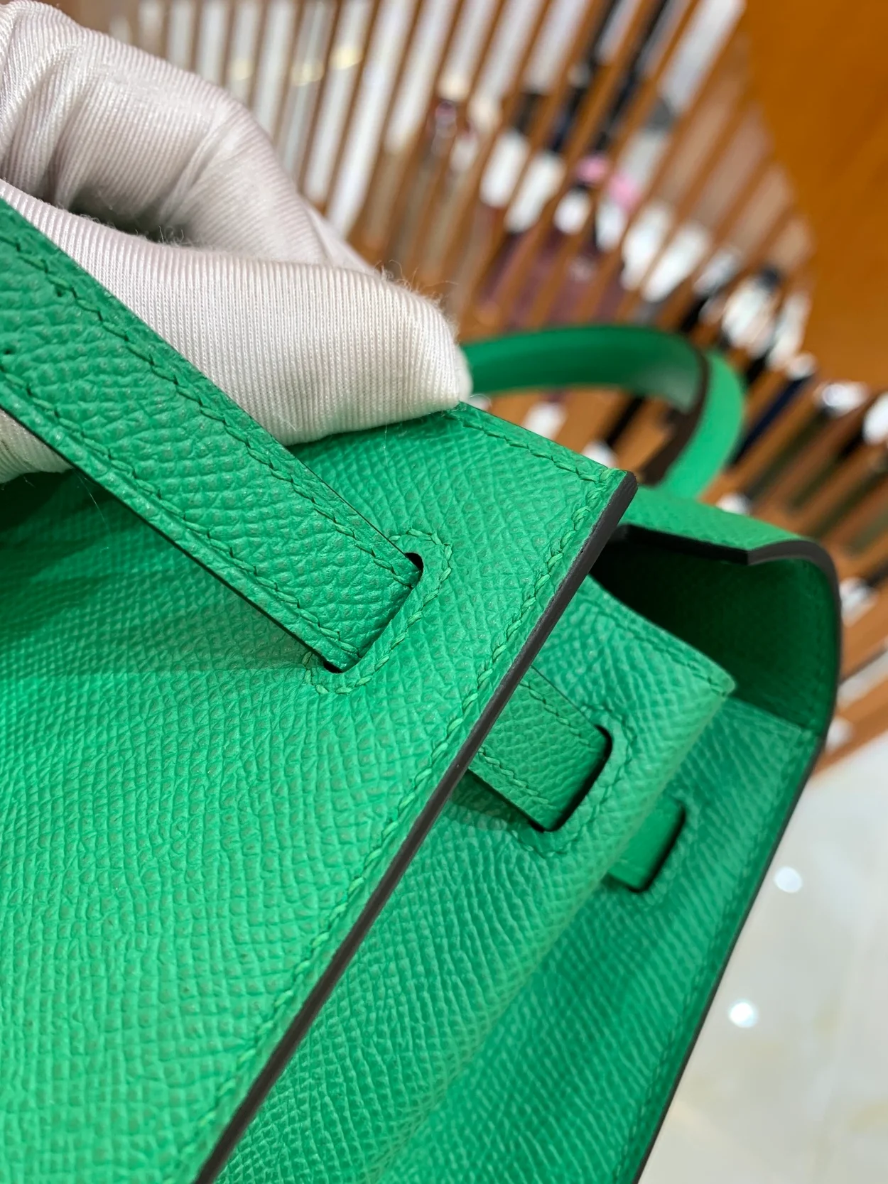 에르메스 켈리 25 셀리에 대나무 그린 골드 하드웨어 (100% HAND MADE)