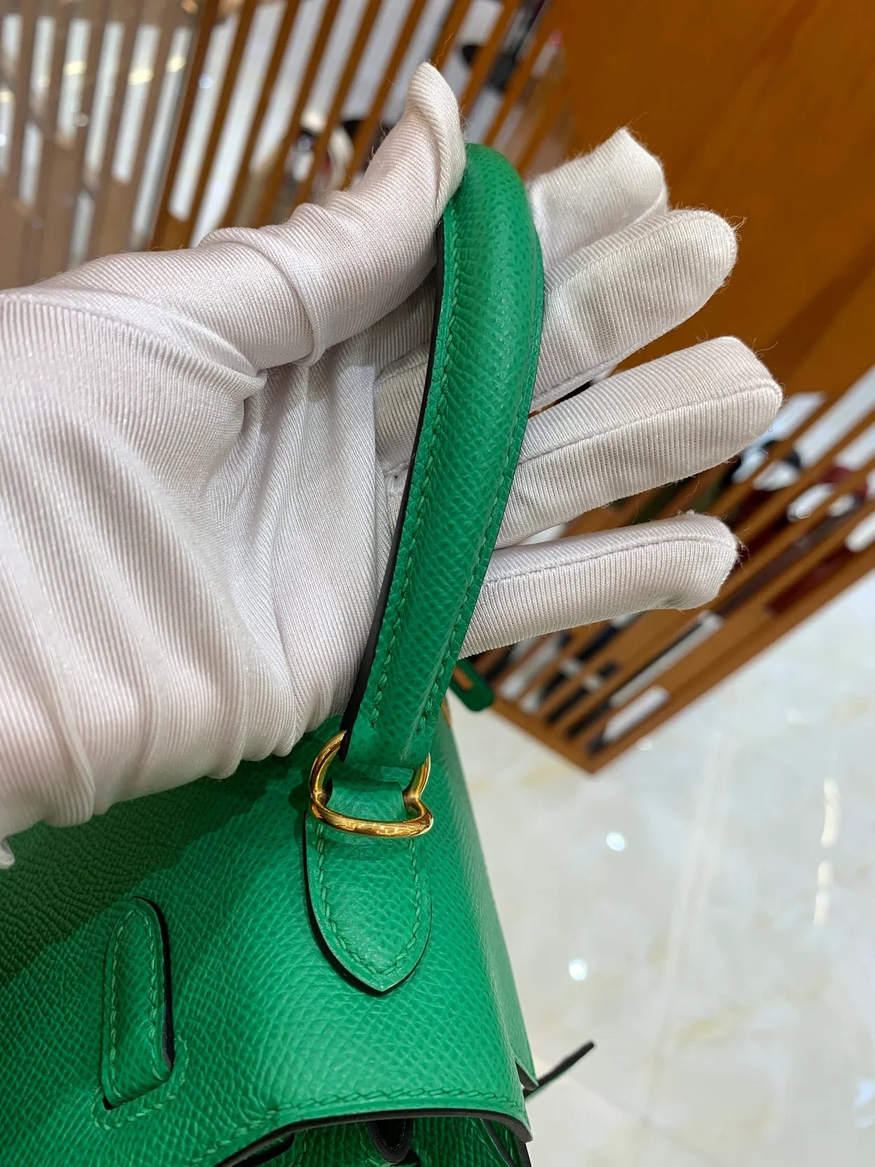 에르메스 켈리 25 셀리에 대나무 그린 골드 하드웨어 (100% HAND MADE)